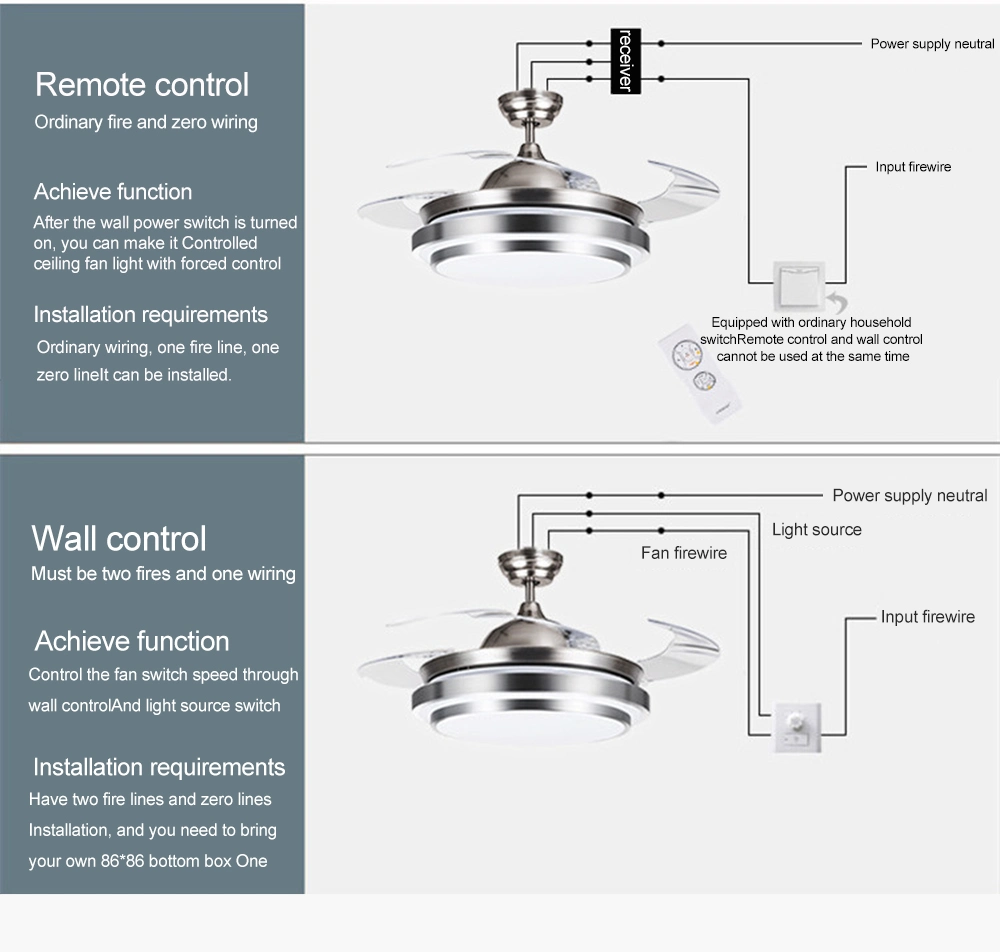 42 Inch Fan Light Remote Control Multifunctional Chandelier Home Living Room Ceiling Light Fan (WH-VLL-01)