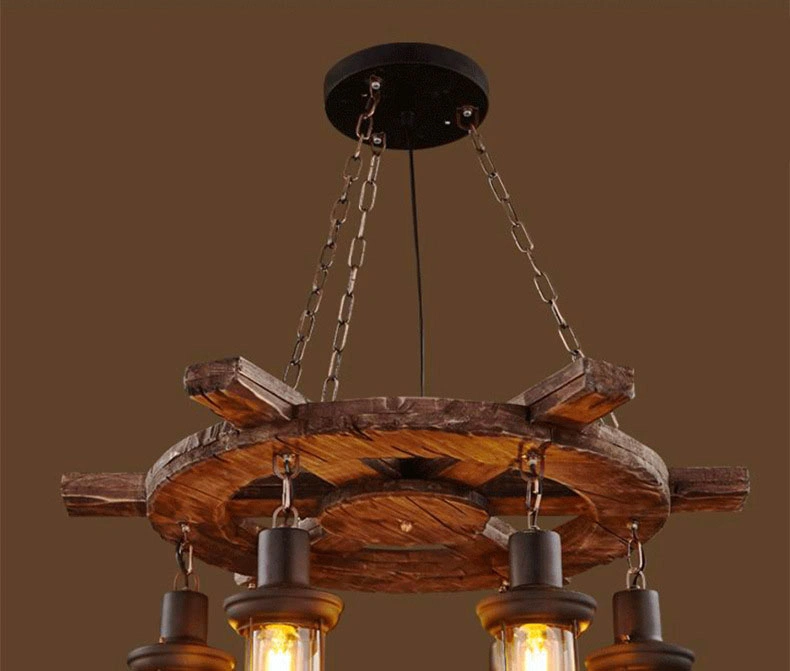 Nordic Industrial Style Interior Decoration Wooden Wrought Iron LED Lighting Chandelier