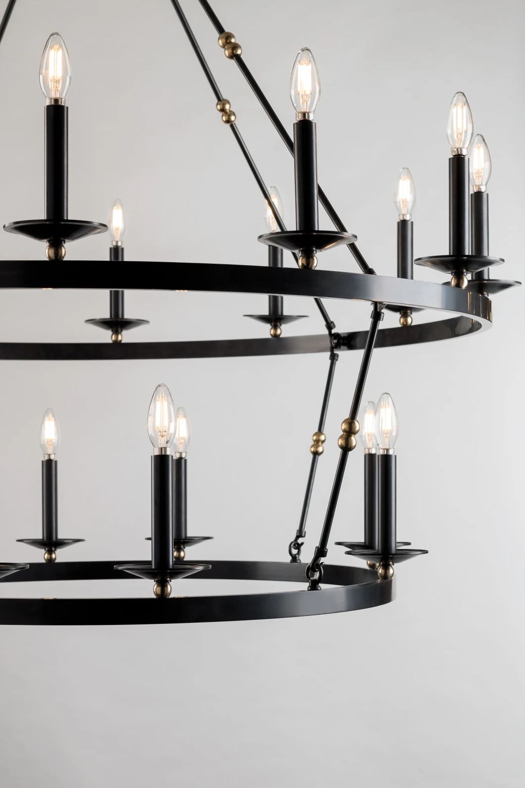 American Classical Two-Tiers Iron Ring Candle Pendant Lamp Ceiling Chandelier