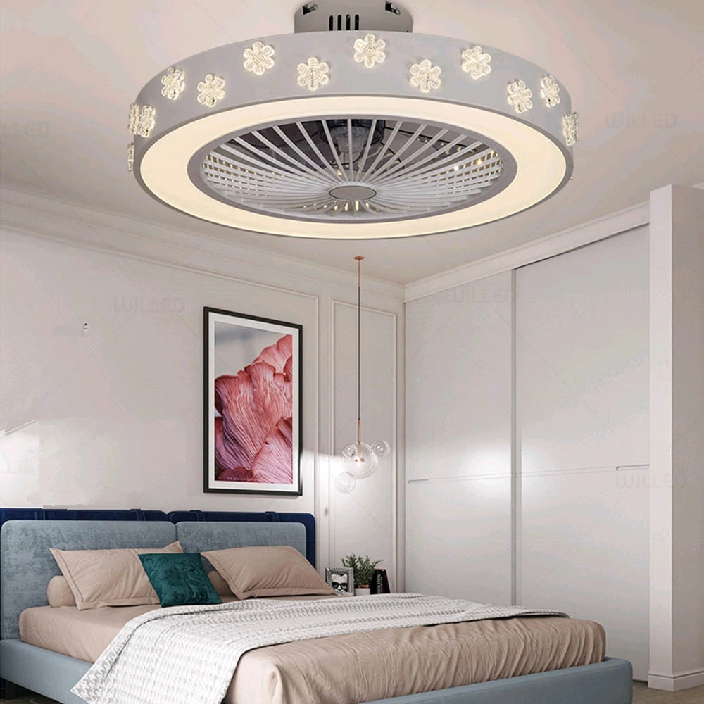 220V 55cm Smart Ceiling Fan Light with APP and Controller Control Fashion Round Smart Ceiling Fan Light (WH-VLL-13)