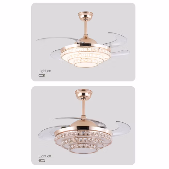 Ventilateur de plafond en cristal de lustre de haute qualité de lame cachée se pliante de conception de luxe de 42 pouces